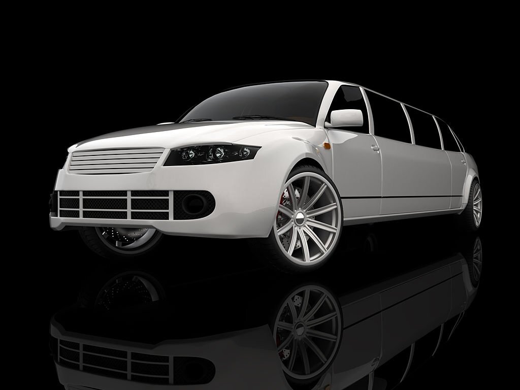 Limousine isolated in black background. 
