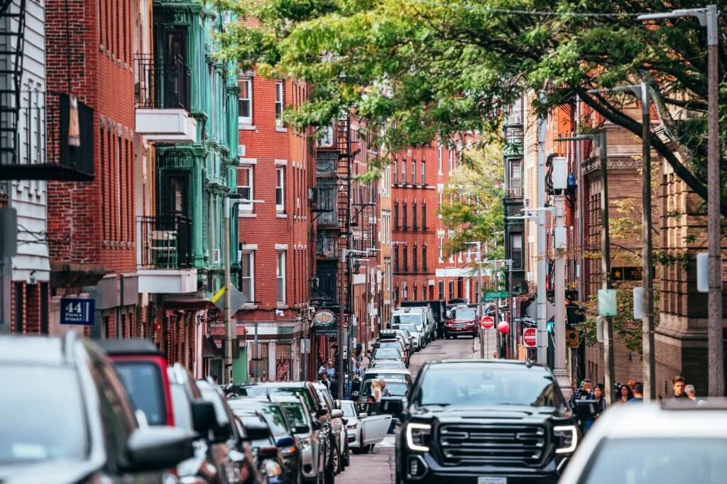 Traffic in North End district. Boston, Massachusetts, USA