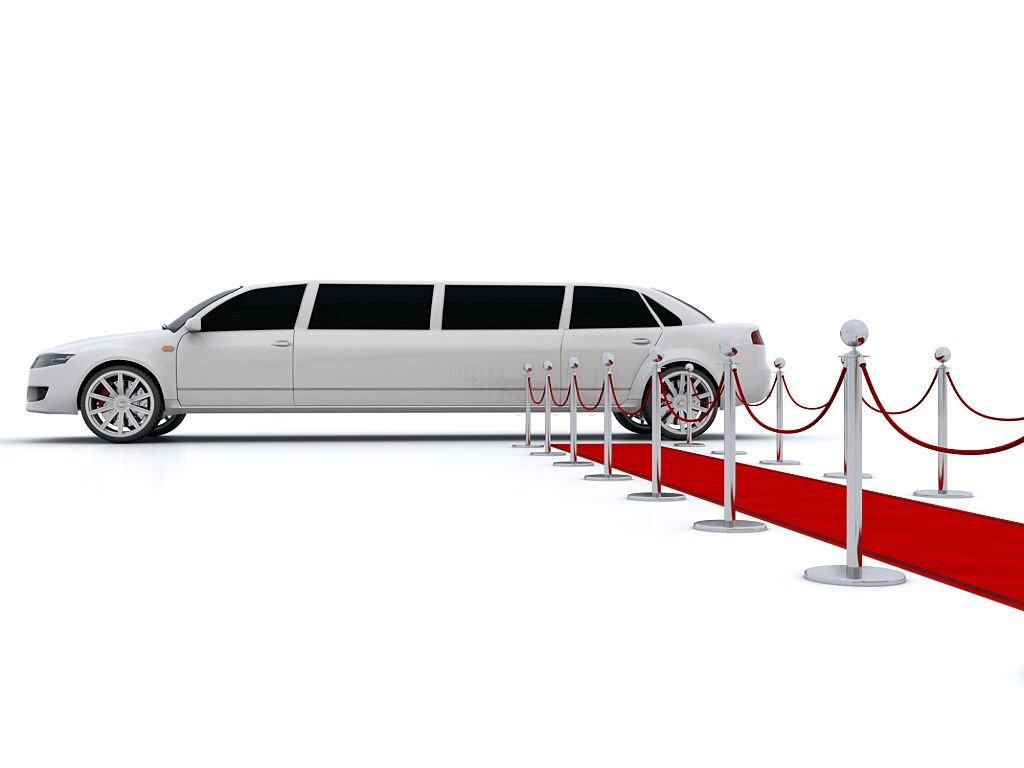 White limousine Lateral view Isolated,.