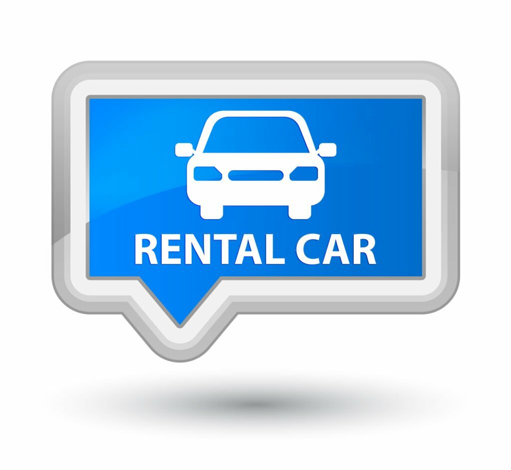 Rental car isolated on prime cyan blue banner