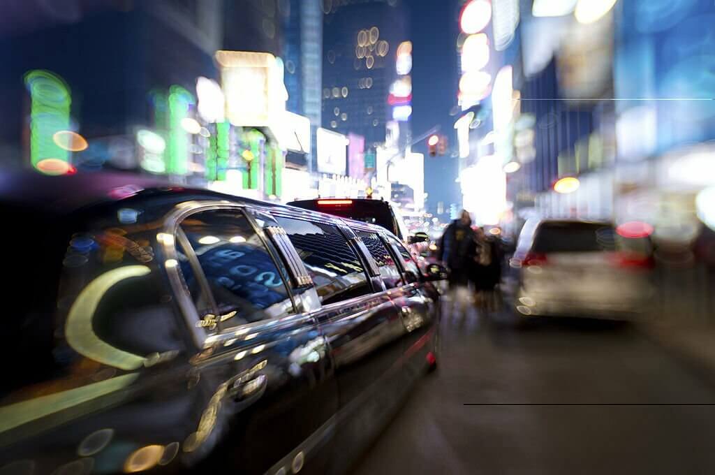 Defocused limo in Times Square