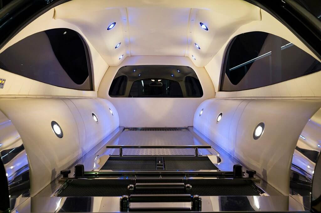 Interior of hearseg luxury limousine. 