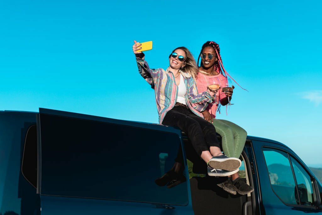 selfie on van roof.